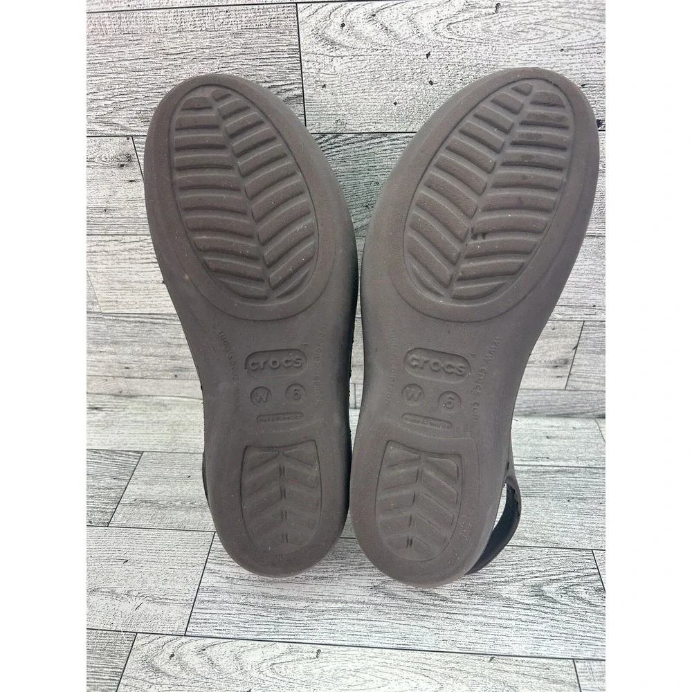 CROCS Women's Olivia Flats Brown Rubber Slingback Shoe Beach Jewel Comfy Size‎ 6